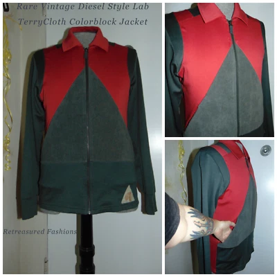RARA Chaqueta de Pista Vintage " Diesel Style Lab" Throwback Rojo y Gris Terrycloth L Foto 1 de 4