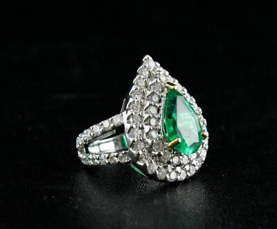 Certified 2.51 Ct Natural Diamond Emerald Pear Ring Ladies 18k White Gold  - Image 1 of 4