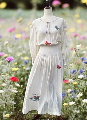 Vestido De Colección Diseñador Francés Emmanuelle Khanh Paris Bordado Talla Pequeña Lino Foto 1 de 4