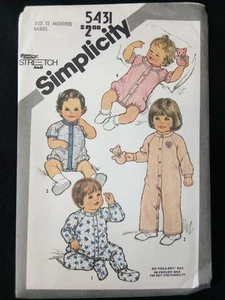 Simplicity Pattern 5431 Baby Sleeper, Jumpsuit, Pajamas Sz 12 Month UNCUT - Picture 1 of 2