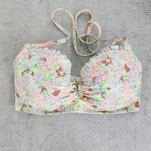 Victoria's Secret Bikini Top Size 34 DD Floral Ruffled Halter Tie Lightly Lined - Picture 1 of 10