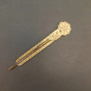 Antique Victorian Sliding Stamped Brass Sewing Tool/Lace Hook 9cm - Picture 1 of 3