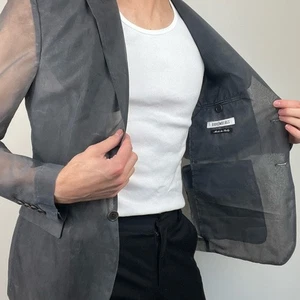 $2480 Designer Rare DIRK BIKKEMBERGS Men See Through Double Breasted Blazer 40R - Picture 1 of 7