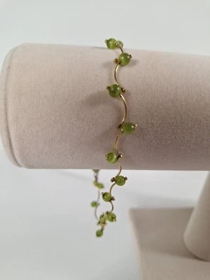 AVON 10-11” Anklet Green Beads Gold Tone Chain - Image 1 of 4