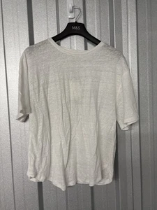 M&S Autograph Pure Linen Crew Neck T-Shirt Top Blouse UK 10 Soft White - Picture 1 of 11