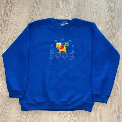 Vintage 90s Winnie The Pooh Sports Sweatshirt Medium Blue Fleece Pullover - Image 1 of 4