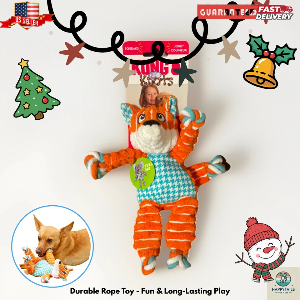Игрушка для собак KONG Floppy Knots Fox - маленькая/средняя, пищащая веревка буксировка и встряхивание - Изображение 1 из 4