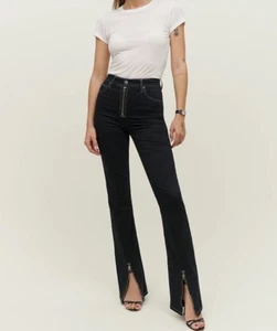 Reformation Damen-Bootcut-Jeans Größe 27 Toby Reißverschluss vorne ultrahoch schwarz - Bild 1 von 11
