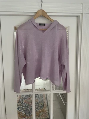 Suéter Pullover Eskandar O/S Recortado 20” Largo Lavanda CAPUCHA Lino Foto 1 de 3