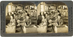 Vintage Keystone View Company Stereoview Card Of Japanese Girls Bamboo Baskets - Picture 1 of 2