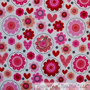 BonEful Fabric FQ Cotton Quilt White Red Pink Heart Flower Polka Dot Valentine S - Picture 1 of 14