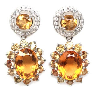 925 Plata de Ley 7x 9Mm. Dorado Citrino Amarillo, Zafiro & Circonita Earrings - Imagen 1 de 4