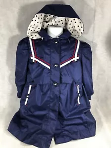 Giacca impermeabile vintage Rothschild con cappuccio ancore blu navy taglia 3T - Foto 1 di 6