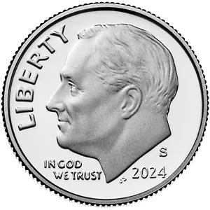 2024 S PROOF CLAD Roosevelt Dime 10 centesimi 10¢ DCAM 1 moneta in vendita - Foto 1 di 2