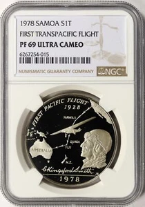 1978 Samoa Silver 1 Tala First Transpacific Flight NGC PF69UCAM - Picture 1 of 4