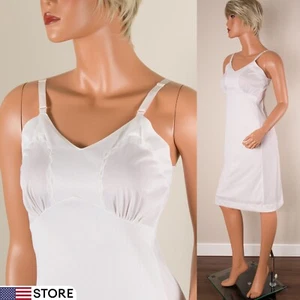 💖 Ivory Full Slip Dress Nightgown Silky Nylon Shadow Panel Embroidered S - Picture 1 of 10