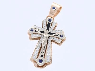 Top Preis Kreuz Anhänger 0,90 Karat Brillanten Saphire 585 Gold 14 Karat Deta - Bild 1 von 4