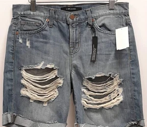 J Brand Euphoria Distressed Cuffed Denim Bermuda Boyfriend Jean Shorts Sz 25 - Picture 1 of 4