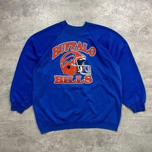 VTG 80s 90s NFL BUFFALO BILLS SWEATSHIRT TRENCH SIZE XXL 2XL MADE IN USA BLUE - Picture 1 of 5