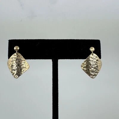 Artisan 14K Yellow Gold Hammered Square Post Dangle Earrings 1.7g - Image 1 of 4