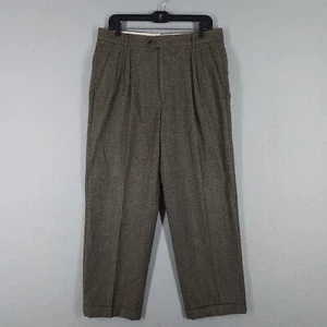 H. Stockton Atlanta Pants Mens 32x29 Brown Pleated Cashmere Wool Dress Trousers - Picture 1 of 13