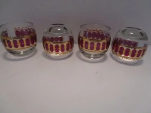 MCM Set 4 Culver Glass Azure Arándano Oro Rollo Roly Poly 1960 12 Oz. firmado - Imagen 1 de 11