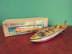 Seltener 1930er Original SO Japan Rennboot Schiff Blechspielzeug Tin Toy Mit OVP