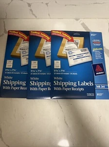 Avery 8127 Shipping Labels INKJET w/ Paper Receipt 5-1/16"x7-5/8" 25/PK Lot Of 3 - Picture 1 of 4