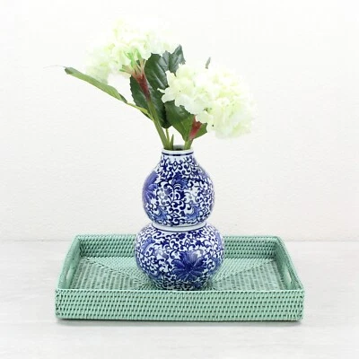 NEW Tight Woven Rectangle Rattan Tray for Luxury Homes- Medium, Sage Leaf - Image 1 of 4