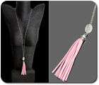 Endless Chain Necklace Chain Pendant Quartz Gemstone Pompom Metal Pink