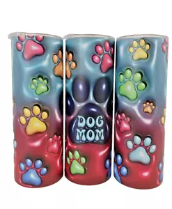 DOG MOM ANIMAL PAWS appare 3D Puffy, 20 oz BICCHIERE E COPERCHIO IN ACCIAIO INOX - Foto 1 di 3