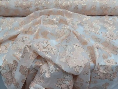 Tela Floral Flor Dorada Metálica Brocado Rubor Por Yarda Organza Blanca Foto 1 de 4