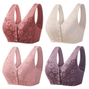 Front Snaps Seniors Bra Full Coverage Lace Bra Comfortable Easy Close Sports Bra - Picture 1 of 32