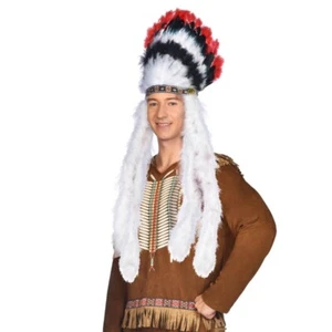 Native American Indian Chief Headdress Feather Adult Costume Accessory - Picture 1 of 2