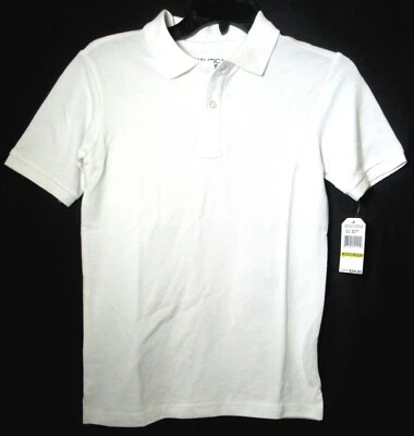 NAUTICA Niño Blanco Polo Manga Corta Uniforme Escolar Camisa (Mediano, 10-12) NUEVO  Foto 1 de 4