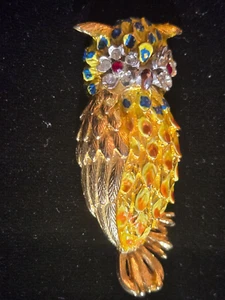 Broche prendedor de búho ARTE firmado vintage años 60 con pedrería bisutería - Imagen 1 de 3