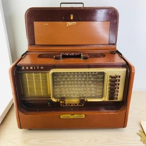 Zenith A600L 1958 radio transoceánica cuero marrón ~ funciona bien - Imagen 1 de 14