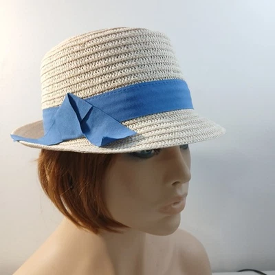 Sombrero Fedora Scala Pronto Azul Lazo Mujer Paja Playa Talla Única Foto 1 de 4