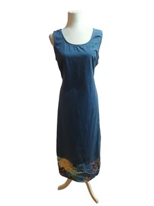 Vintage Y2k Dress Size 12 Maxi Jean Jumper Nina Piccalino Beach Hawaiian Print - Picture 1 of 12