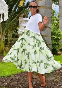 Curate By Trelise Cooper Dress Womens Large Flowy Green Leaf Midi Take A Twirl - Picture 1 of 14