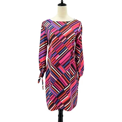 Vestido recto Trina Turk M Jaxon colorido estampado geométrico a rayas manga larga dividida Foto 1 de 4