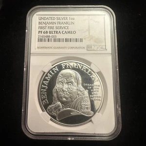 Proof Benjamin Franklin Silver Medal 'First Fire Service' NGC PF 68 Ultra Cameo - Picture 1 of 6