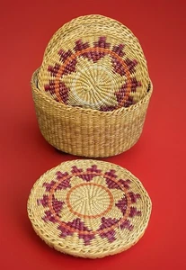 11er Set Vintage Korb Rattan Untersetzer mit geflochtenem Korbhalter - Bild 1 von 9