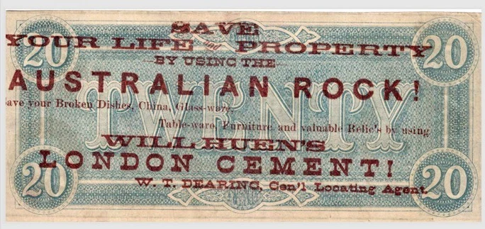 1864 Confederate $20 T-67 Advertising Note - AUSTRALIAN ROCK - W. T. DEARING - Image 1 of 2