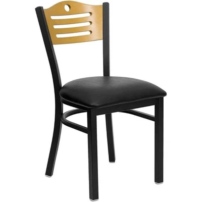 Flash Furniture Hercules Black Slat Back Metal Dining Chair in Natural - Image 1 of 4