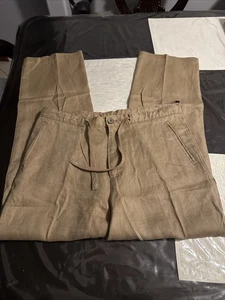Pantalone Tasso Isola d'Elba uomo 34x32 (36x30) 100% lino piatto davanti marrone - Foto 1 di 7