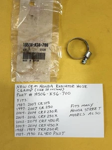 OEM HONDA RADIATOR HOSE CLAMP 19506-KS6-700 / CR125,CR250,CRF250R,TRX250R, AHRMA - Picture 1 of 2