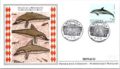 Monaco SC# 1813 FDC 1992 Mediterranean Cetaceans Blue and White Dolphin - A02812 - Image 1 of 2
