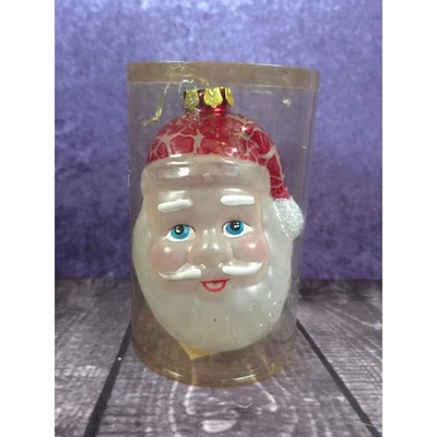 Molde soplado cara de Papá Noel vintage adorno de Navidad sombrero rojo brillante ojos azules Foto 1 de 4
