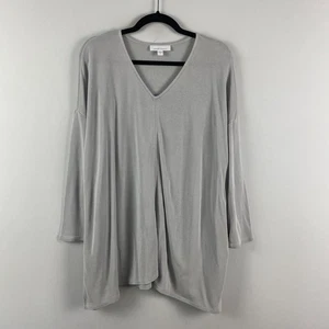 Top Jill Pure Sand-lavato taglia L grigio alto scollo a V maniche 3/4 misto modal - Foto 1 di 10
